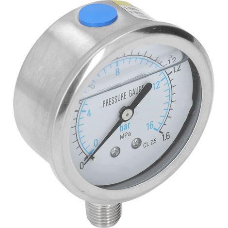 Manomètre à vide, boîtier en acier inoxydable, raccord inférieur 1/4 NPT, plage de mesure 0-1,6 MPa (1/5)