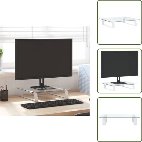 Support de moniteur blanc 40x35x8 cm verre trempé et métal - Support Ordinateur - Support Écran - Support Moniteur - Stand Informatique - Ergonomie Bureau (1/5)