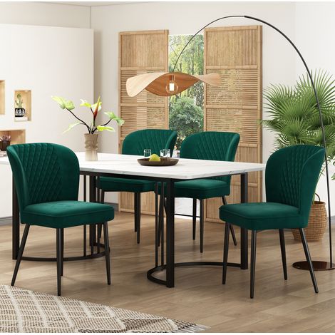 Conjunto mesa y sillas 140 x 80 cm, 4 sillas, terciopelo verde, HAVRYA (1/5)