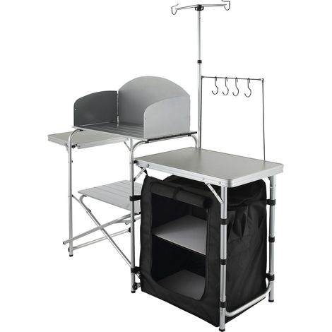 Table de cuisine de camping pliante et portable avec armoire et pare-vent pour un usage extérieur pratique conception ergonomique (1/5)