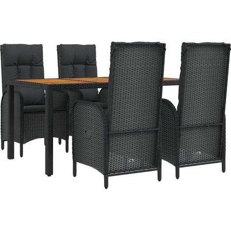 vidaXL Set da Pranzo da Giardino 5 pz Nero con Cuscini in Polyrattan (1/4)