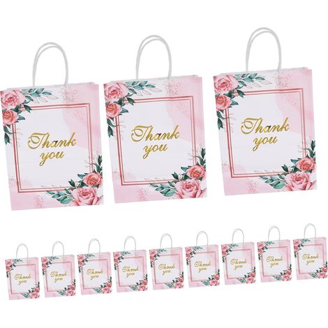 12 pièces Sac Cadeau Kraft Floral Métallisé Sacs Papier Robustes avec Motifs Élégants pour Emballage et Occasions Spéciales (1/5)