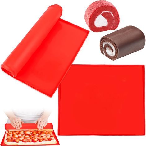 2 Pièces Tapis de Cuisson, Silicone Plaque Génoises, 31 27cm Tapis à Gâteau oulé Suisse, Plaque de Gâteau Plaque en Silicone Antiadhésif, Plateau Cuisson, pou Biscuits Pizza Pain Gâteau(ouge) (1/5)