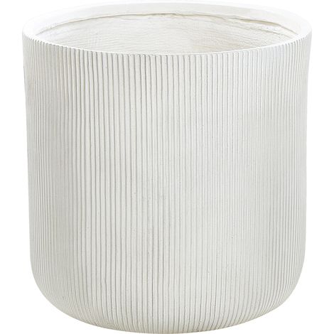 Maceta exterior superficie estriada redonda piedra fibra arcilla 55x55x55 cm blanco Oreoi
