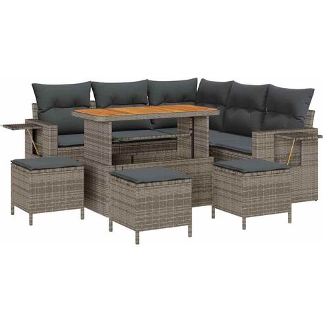 Maison Exclusive - Gartensofa-set mit Kissen 9 pcs Grau Poly-Ratt