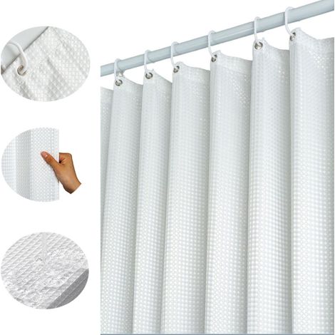 100 x 180 cm (weiß) Waffel-Duschvorhang mit Metallösen, schimmelresistent, robuster Stoff für Badewanne und Duschkabine
