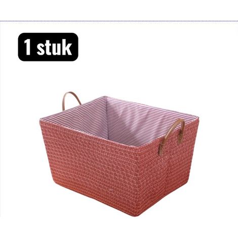1-teiliger Aufbewahrungskorb 45 x 35 x 25 cm, faltbar, aus Rattan geflochten, großes Fassungsvermögen, mit Griff, für Spielzeug, Süßigkeiten, Kleidung, tragbar, rosa (1/4)