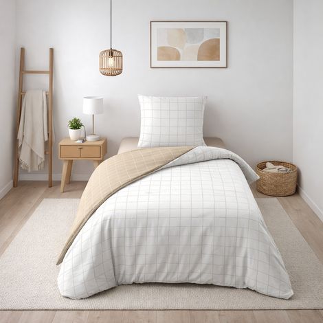 Parure de lit réversible 140 x 200 cm – Carreaux chic – 100% coton 57 fils – 1 taie 63x63 cm (1/5)