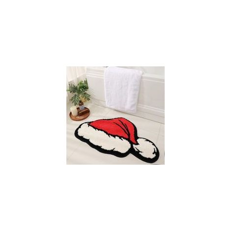 Niedliche Badematte mit Weihnachtsmannmütze fürs Wohnzimmer, weiche und lustige Badematte, rutschfest und maschinenwaschbar, wasserabsorbierend, rutschfest, Größe L (1/5)