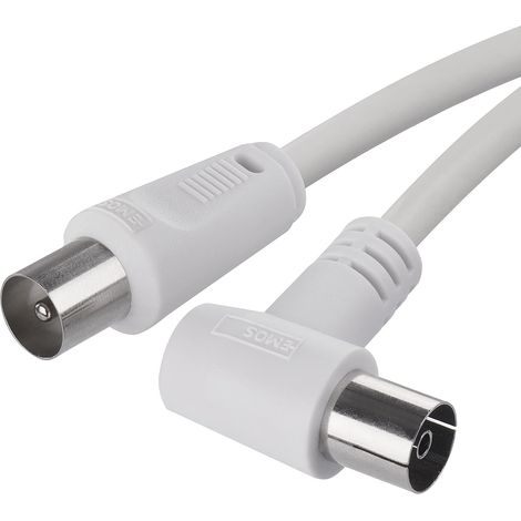 Câble d'antenne, câble coaxial, câble TV, 5 m, câble coaxial pour TV numérique, récepteur, SAT, double blindage, coaxial, droit mâle vers femelle coaxiale coudée (90 °)