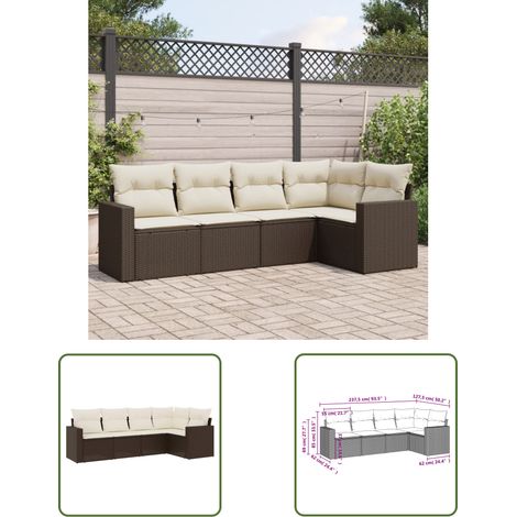 The Living Store 5-tlg. Garten-Sofagarnitur mit Kissen Braun Poly Rattan - Gartensorgsgarnitur - Outdoor Möbel - Lounge Set - Rattan Sofa - Gartenlounge (1/3)