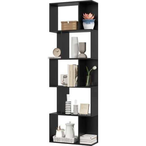 Meuble Bibliothèque en Bois à 5 Étagères Design Moderne en Bois, 60x24x184.5 cm, Noir (1/5)