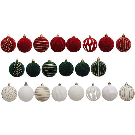 Boules De Noël - Velours Flocké - 6 cm - Rouge Or Blanc - Décoration Arbre De Noël - 12 Pièces (1/3)
