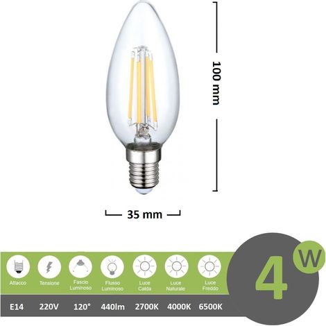 Lampadina led filamento oliva 4w attacco piccolo E14 trasparente luce calda fredda bianca a basso consumo  Calda (1/3)