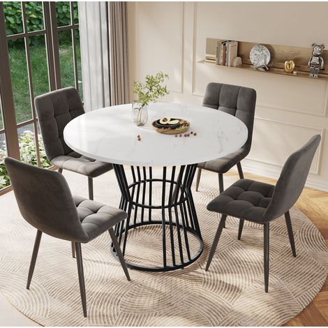 Table à manger ronde 100x75 cm noire en MDF et métal avec motif marbre et structure stable (1/5)