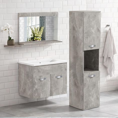 Ensemble meuble salle de bain 3 pièces gris suspendu (1/5)