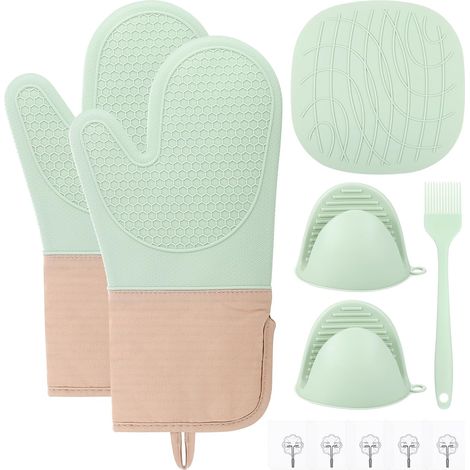 Ensemble gant de four en silicone avec crochet adhésif et brosse, maniques résistantes à la chaleur (1/5)