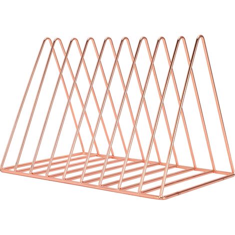 Étagère triangulaire en métal rose doré pour bureau, rangement de livres et dossiers, bibliothèque de bureau (1/5)