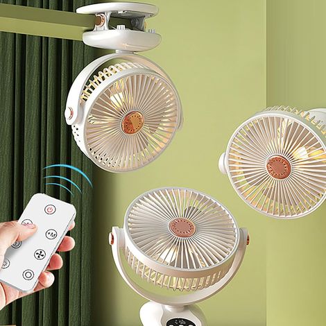 Petit ventilateur de bureau, rotation à 360°, ultra silencieux, rechargeable par USB, puissant flux d air pour la maison, la chambre, le bureau, le dortoir, la poussette, le camping (blanc) (1/4)