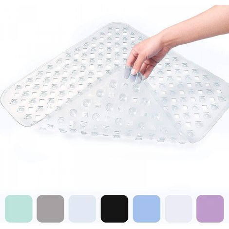 (Blanc Transparent) Tapis de Douche Antidérapant pour Peaux Sensibles 53x53cm, Sans BPA, Tapis de Douche Antidérapant Anti-moisissure, Tapis de Sol de Salle de Bain Lavable en Machine (1/5)