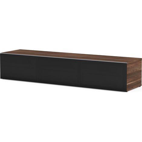 Meuble TV tissu acoustique noir et bois foncé Washington 160 cm