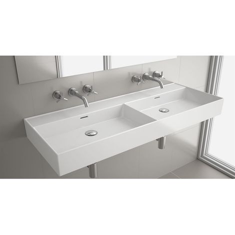 Waschtisch VENETO 1210 doppel PORZELLAN WEIß ohne Siphon und Clickerabfluss ohne bohrungen 1210 x 120 x 460 mm (1/3)