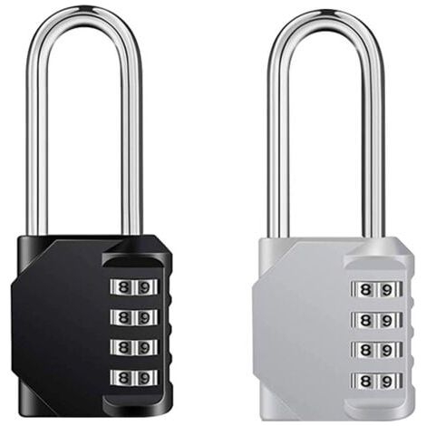 2 Pcs Cadenas Code 4 Chiffres Long, Alliage de Zinc Cadenas à Combinaison Antirouille Cadenas Casier Code pour Placard Gym Garage (Noir,Argent) (1/5)