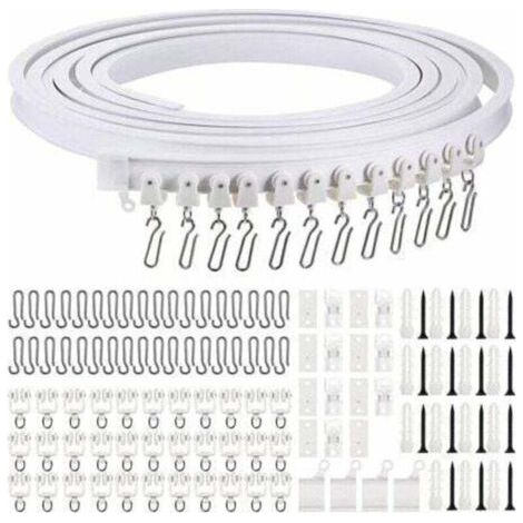 Rail de rideau souple incurvé 5m – Crochets en métal – Supports de plafond amovibles – Pour rideaux lourds et angles variés