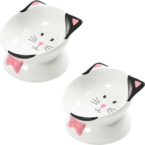 Lot de 2 gamelles surélevées en céramique pour chat, inclinées, protégeant la colonne vertébrale, réduisant le stress et prévenant les vomissements - Style 4 (1/5)