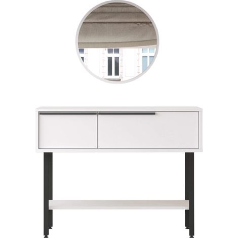 Konsolentisch mit Spiegel Rebecca Mobili Dudhal 76x100x29,5 Spanplatte Eisen Weiß Dunkelgrau Modern