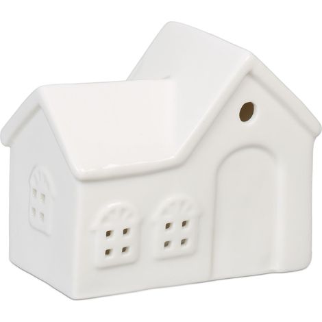 Photophore en Forme de Maison, pour 1 Bougie Chauffe-Plat, H x L x P : 9 x 11 x 6 cm, Blanc (1/5)