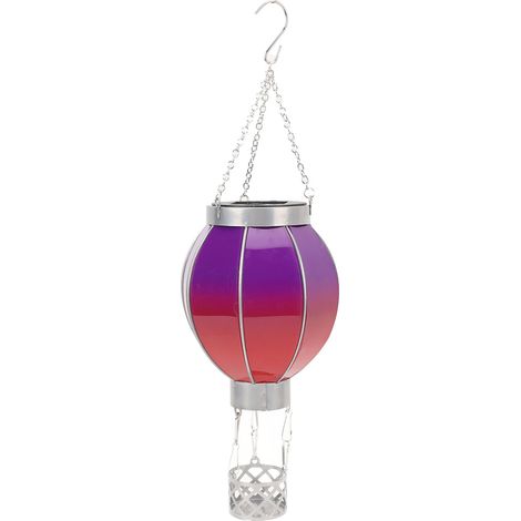 Ortviai Lanterne solaire en forme de montgolfière rouge dégradé – Décoration extérieure pour jardin, terrasse et allée (1/5)