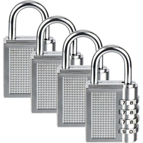 DBBEGK Aiperq Cadenas à Combinaison de 4 Chiffres 4 Pack Cadenas à Code Rrure à Combinaison Robuste pour Familles Ecoles Entreprises Casiers à bagages et boîte à outils Argent (1/5)