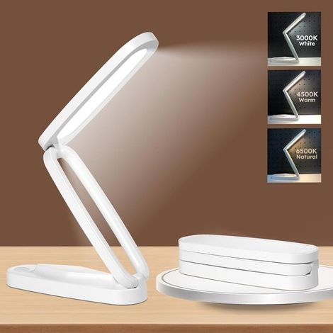 Wiederaufladbare Schreibtischlampe Kompakte kabellose LED-Leselampe für Büro und Zuhause batteriebetrieben faltbar und tragbar mit 3 und (1/5)
