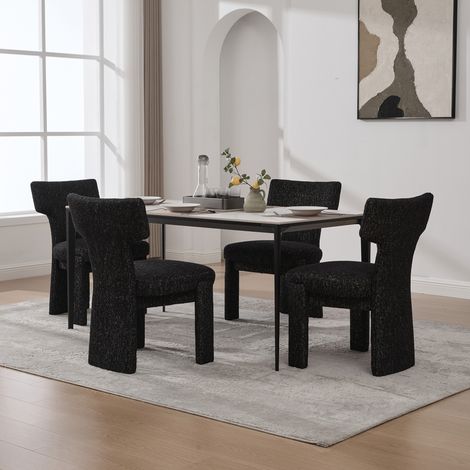 Lot de 2 fauteuils modernes en tissu chenille, piètement en bois d'hévéa, sans accoudoirs, dossier incurvé, pour salon, chambre, restaurant, café, salle à manger, réception, gris-noir