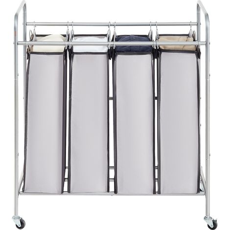 Mophorn Carro clasificador de ropa sucia de 4 secciones, cesto rodante resistente con ruedas bloqueables, 4 bolsas extraíbles para guardar ropa (1/5)