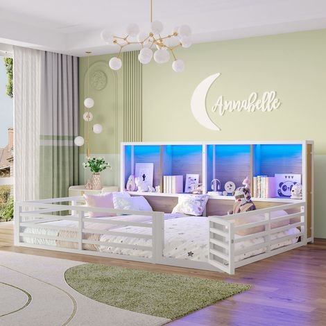 Lit plateforme 140x200 cm daybed blanc avec rangements latéraux et sommier, sans matelas (1/5)