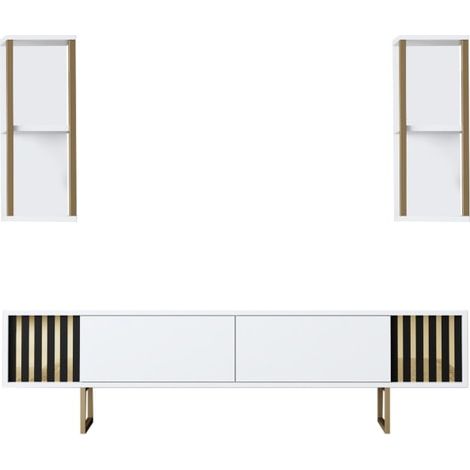 Meuble TV moderne en bois mélaminé avec étagères suspendues Gold Line - Blanc (1/5)