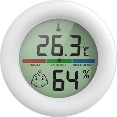 Thermomètre hygromètre numérique LCD électronique rond de haute précision, blanc