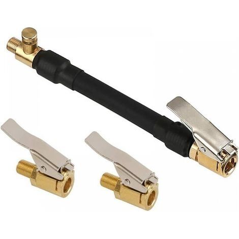 Adaptateur de Valve de Pneu de Voiture, Tuyau Pompe Gonflage Pneu avec 2 Embout de Gonflage Laiton, Raccord de Valve de Gonflage pour Voiture, Vélo, Moto,30cm (1/5)