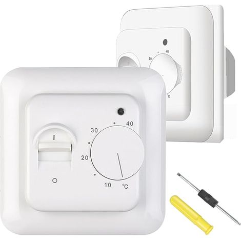 Manuel Thermostat D'ambiance pour Chauffage au Sol avec Sonde Contrôleur Mécanique 220V 16A pour Chauffage au Sol électrique avec Capteur de Sol Compatible avec pièces Cheminées Radiateurs (1/5)