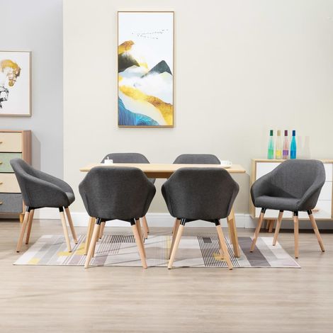 Sillas de comedor 6 unidades tela gris oscuro