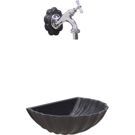 Fontana a muro Conchiglia grigio ghisa con rosone fiore per casa giardino con rubinetto in ottone a scelta : cromato