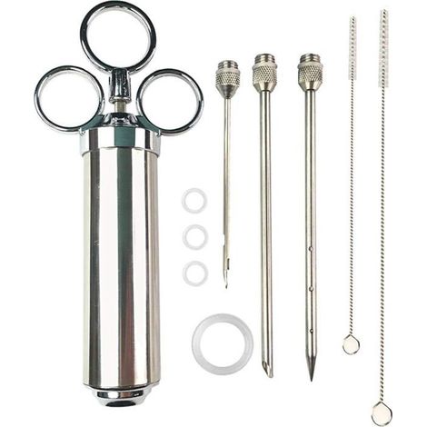 Seringue de Saveur, Seringue de Viandede 60 ML, Seringue à Marinade à épices en Acier Inoxydable pour Barbecue(Argent) (1/5)