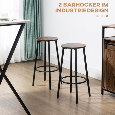 Ensemble de 2 tabourets de bar style industriel, cadre en acier, repose-pieds, 42 x 42 x 65 cm (1/4)