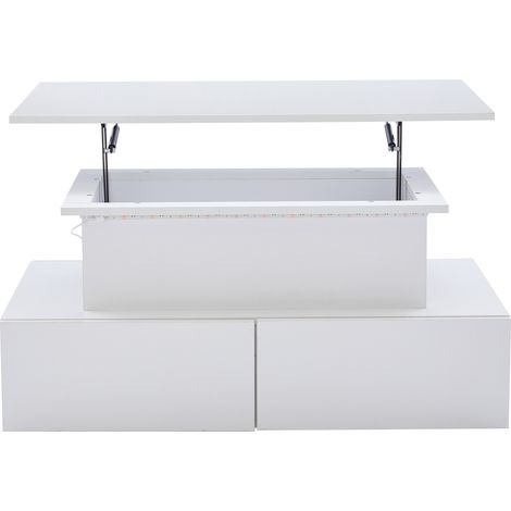 Table basse moderne noire laquée brillante avec éclairage LED et 4 tiroirs, 90x55x41 cm, espace de rangement pratique (1/5)