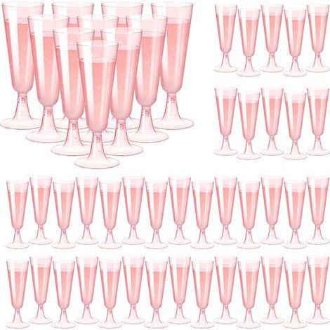 Verre à Champagne En Plastique Rose - 150 Ml Recyclé Pet Sans Bpa - Pour Mariage Fête Anniversaire - Lot De 50 Pièces (1/5)