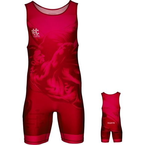 Body da wrestling per bambini, taglia 116, colore rosso