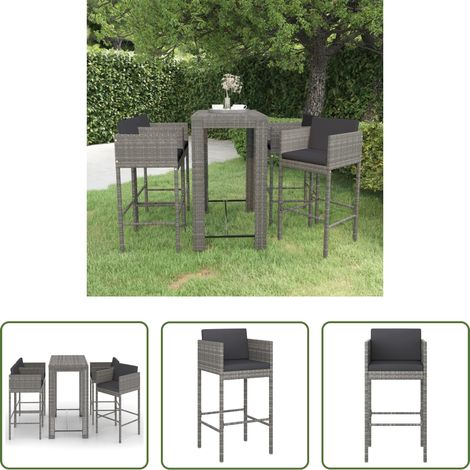 Gartenmöbel - 5-tlg. Gartenbar-Set mit Kissen Poly Rattan Grau (1/5)