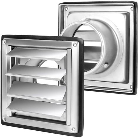 Grille de ventilation carrée en acier inoxydable 100 mm (4 pouces) – Grille d'aération murale extérieure avec clapet anti-retour – Couvercle de ventilation résistant aux intempéries – Acier inoxydable (1/5)